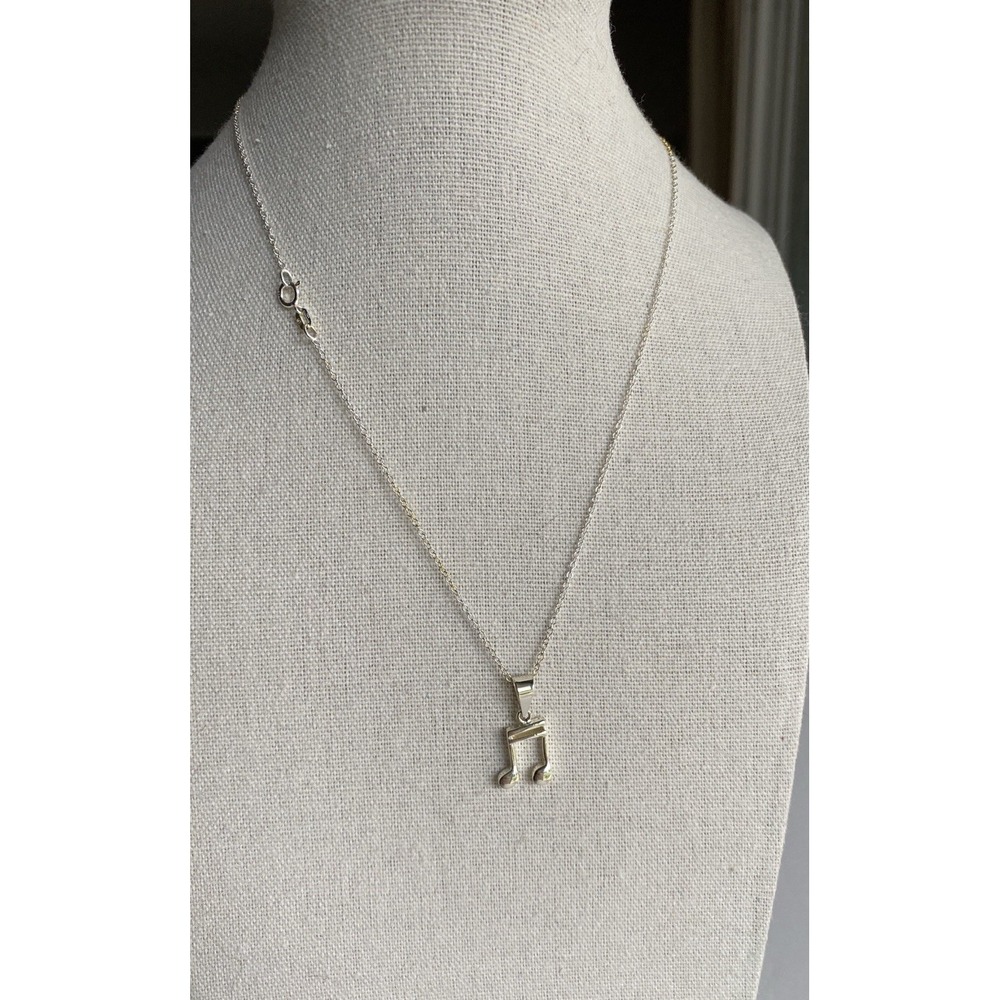 Sterling Silver 925 Necklace Musical Note Pendant Curb Chain
